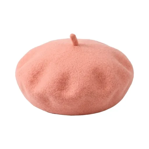 Peach-colored beret-shaped pet hat