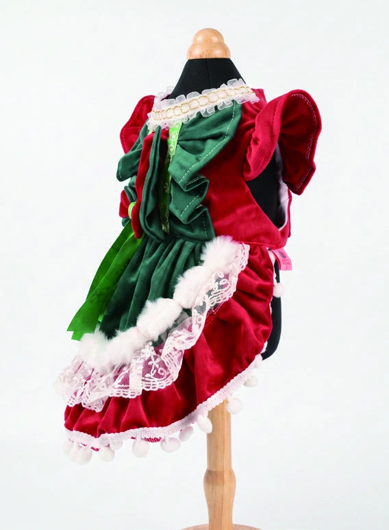 Emerald & Red Ribbon Dress, side view