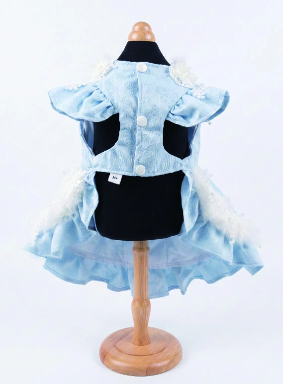 Ice Blue & White Trim Dress, underside and openings