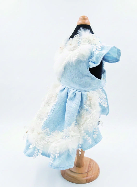 Ice Blue & White Trim Dress, side silhouette