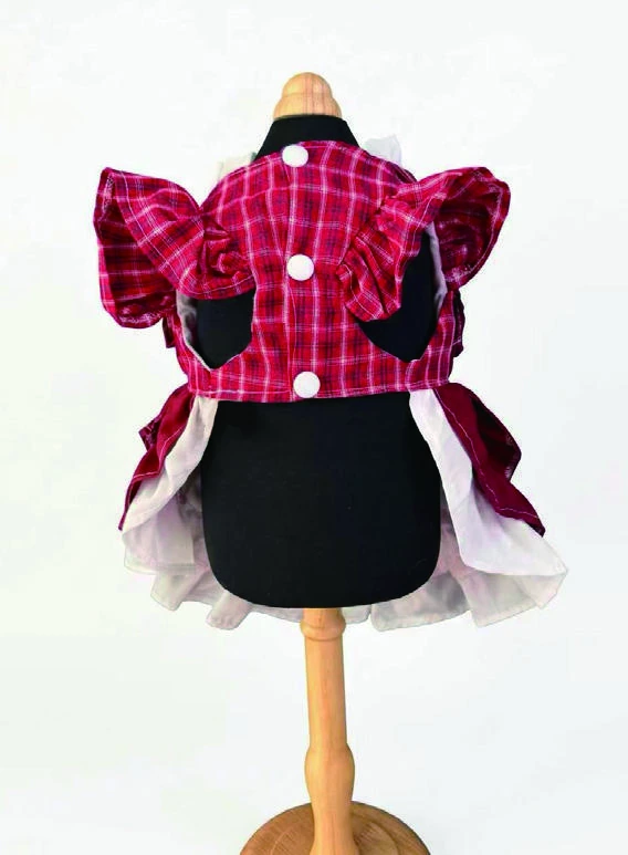 Burgundy Check Statement Bow Dress, underside and openings