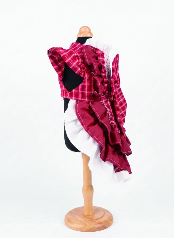 Burgundy Check Statement Bow Dress, side silhouette