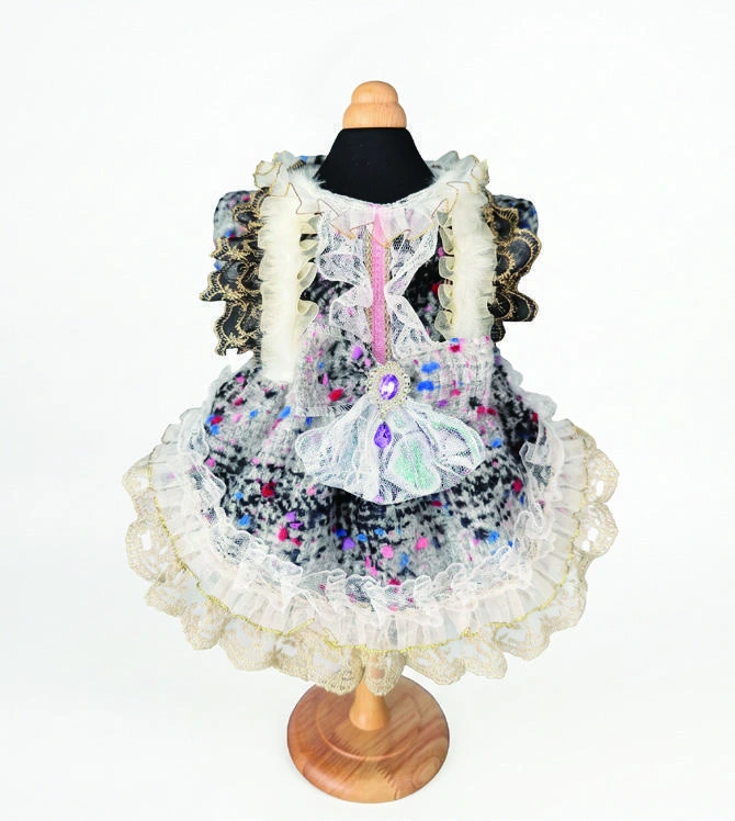 Catalog photograph of monochrome layered dress