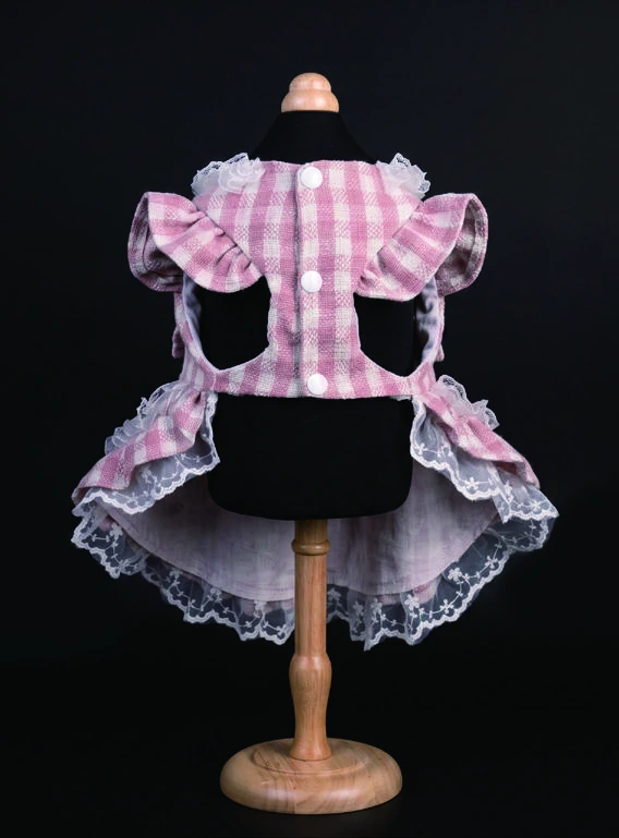 Pink Gingham Frill Dress, underside construction view