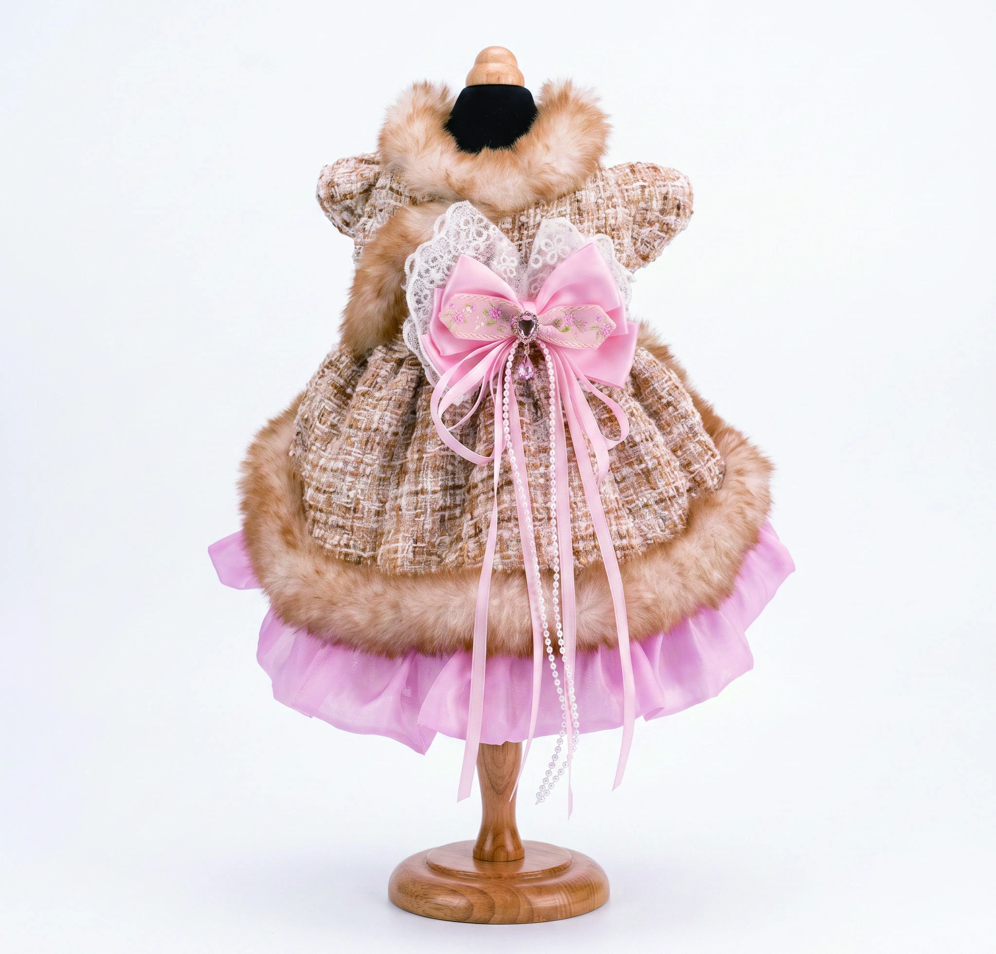 Brown Check & Pink Ribbon Dress, overall design view