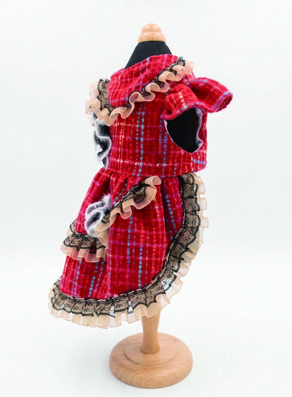 Red Tartan Cord Dress, side silhouette