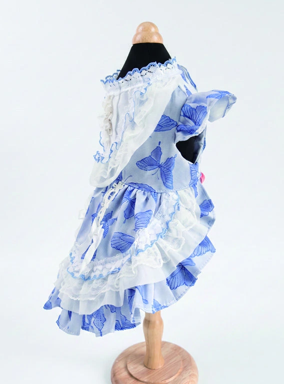 Periwinkle Lace Bib Bow Dress, side silhouette