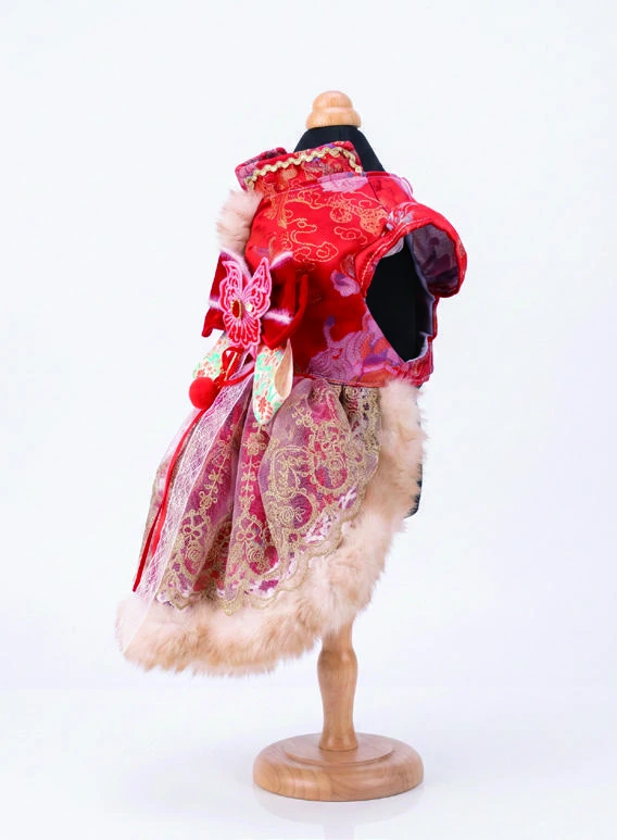 Red & Gold Oriental Dress, side view