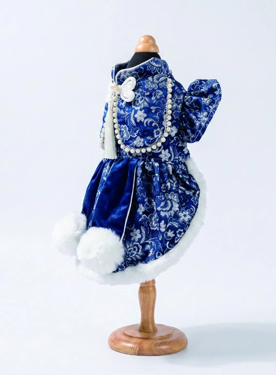 Navy & White Oriental Dress, side silhouette