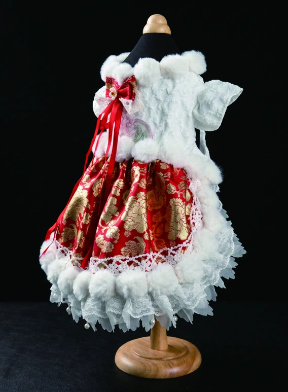 Red & White Oriental Bow Dress, side view