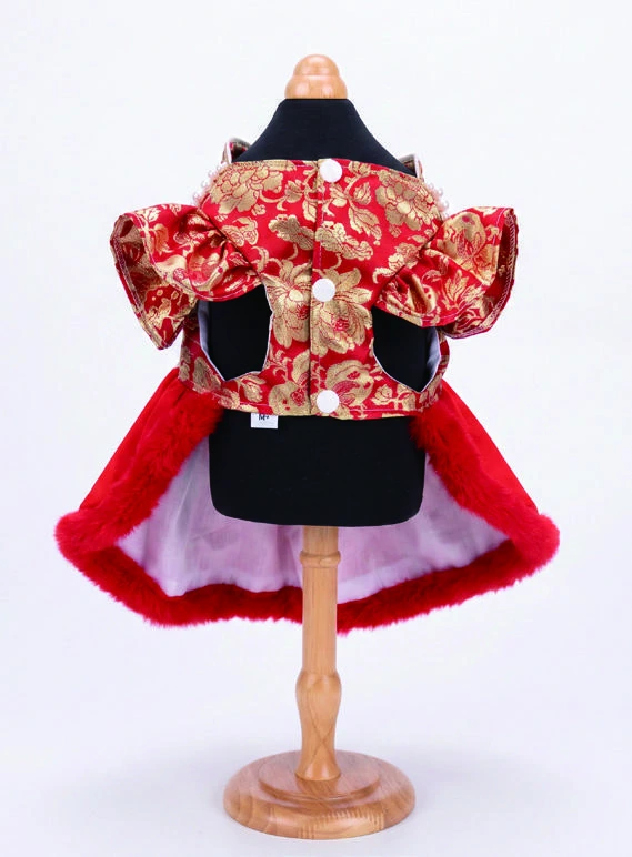 Red & Gold Panel Dress, underside and openings