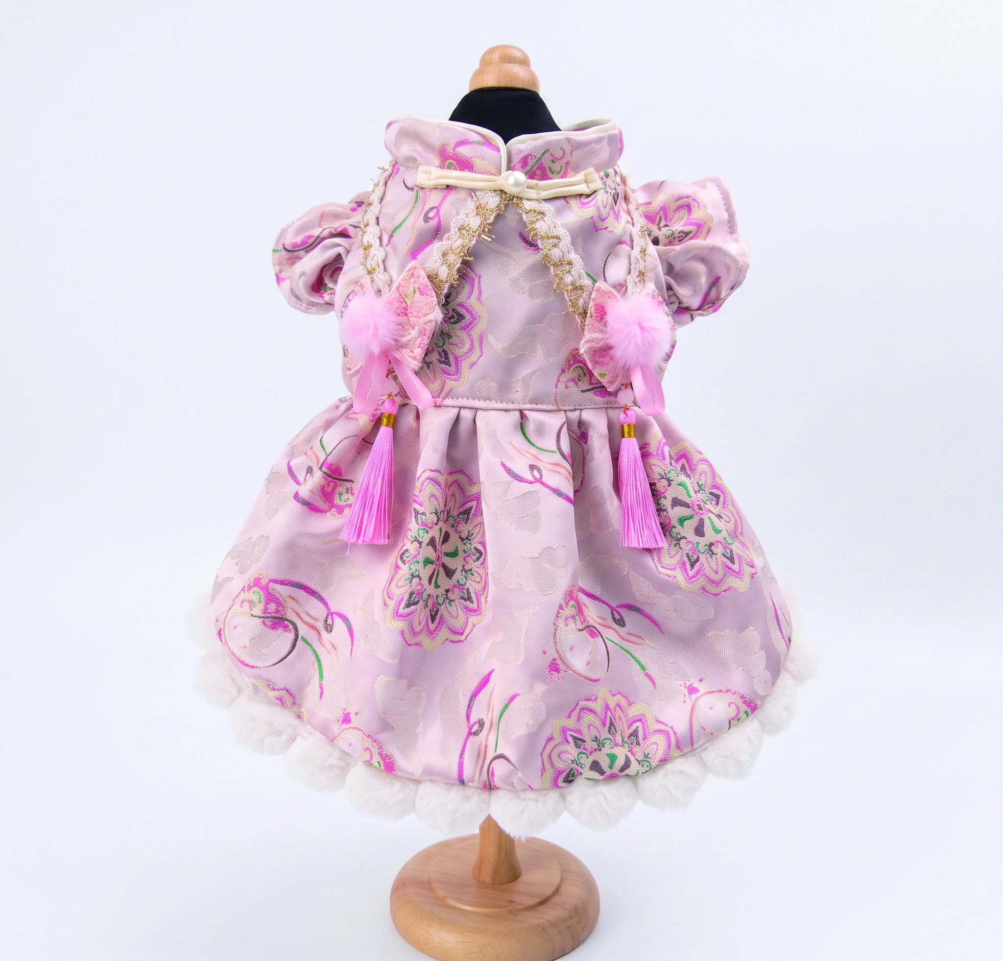 Pink Patterned Tassel Dress, overall design view